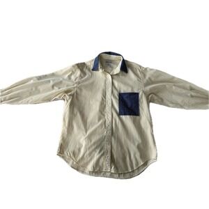 Upcycled Vintage Lands End Yellow Button Down Shirt Floral Pocket Womens 10